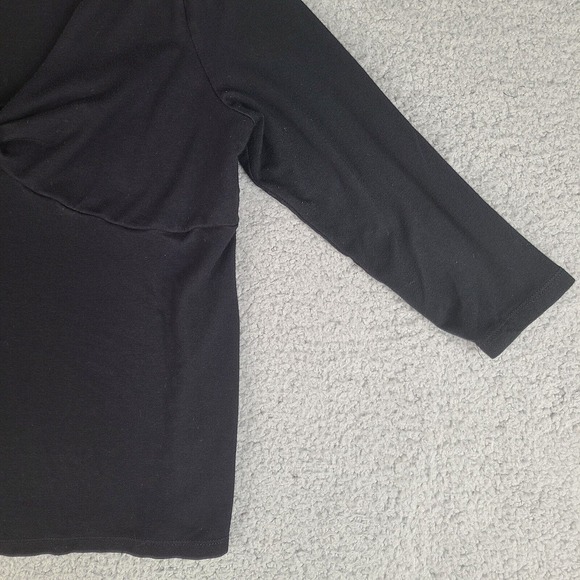 Lauren Ralph Lauren Top Women's Size P/L Basic Black Solid Cotton V-Neck Petite - Picture 4 of 11